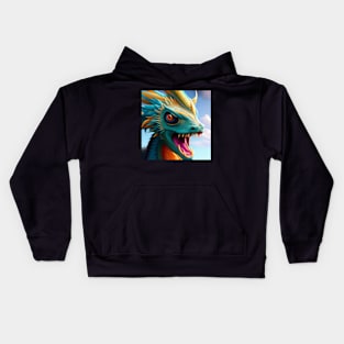 Ferocious Cyan and Gold Baby Dragon Kids Hoodie